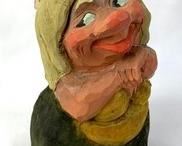 Henning Hand-Carved Wooden Female Troll with Red Dotted Cap