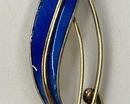 Albert Scharning Gilt Sterling Royal Blue Enamel Leaf Brooch
