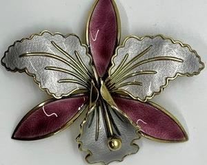 Askel Holmsen Sterling Silver, White/Purple Enamel Flower Brooch