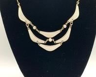 Unusual Albert Scharning Modernist Gilt Sterling White Enamel Geometric Necklace
