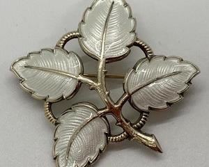 Askel Holmsen Vintage Sterling White Enamel 4 Leaf Brooch