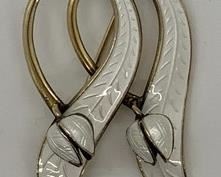 Askel Holmsen Vintage Gilt Sterling White Enamel Snowdrops and Leaves Brooch