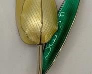 Theodor Olsen Sterling Silver Enameled Yellow Tulip Brooch