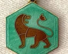 David-Andersen Gilt Sterling Enameled Medallion with Lion in Field of Aqua