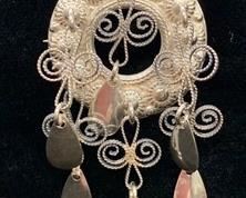 Petite Norwegian Sterling Silver Solje Brooch. This delicate and petite brooch is in perfect condition with all spoons intact. Marked "830S", and has a hallmark we did not recognize. Has a working C clasp. Dimensions: 1' w x 1-7/8" l.  Wt. 4.7 gm.