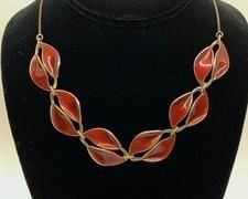 David-Andersen Sterling Silver Deep Red Enameled Leaf Necklace