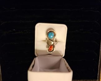 Turquoise and coral ring