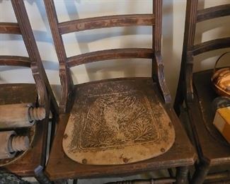Leather seated chairs; 6 altogether