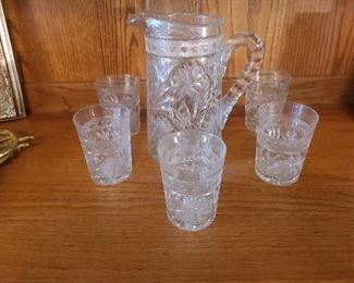 nice leaded crystal set of pitcher and 5 glasses