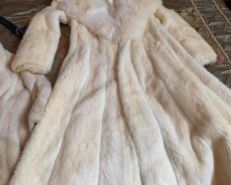 Stunning white mink long coat with beautifully embroidered lining Robinsons' of California