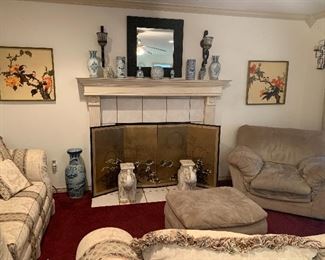 silk screen with quail, elephant stands