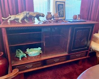 MCM sliding glass cabinet with drawers