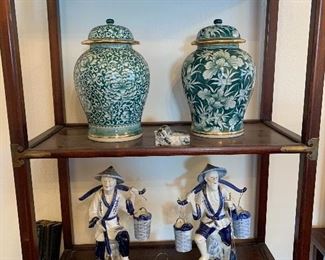 green and white jars