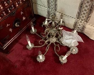 metal light fixture with crystals