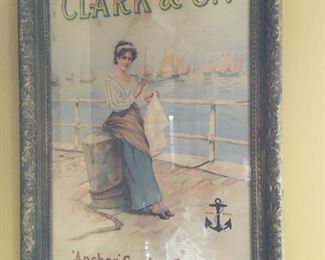 Original Antique Anchor Sewing Cottons Framed Chromolithograph / Poster