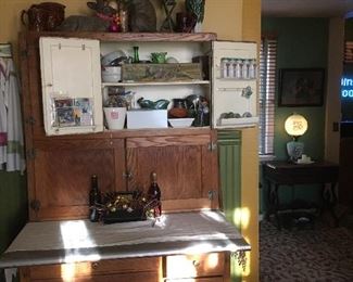 Antique Oak Hoosier Kitchen Cabinet 
