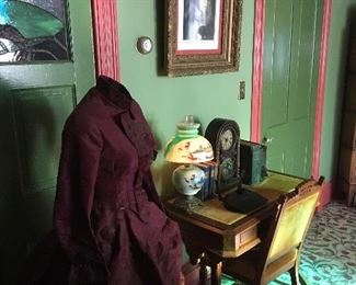 Antique Dress, Antique Desk,Lamp & Desk