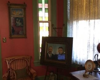 Antique Painting & Easel, Antique Chairs
