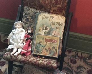 Antique Victorian Child’s Carpet Rocket/ Rocking Chair! Antique children’s games & dolls
