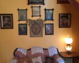 Antique Sofa & Antique Framed Prints