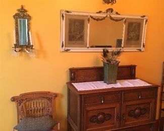 Antique Mirror, Antique Server, Antique Chair