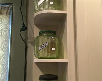 Green Depression Ware Glass Canisters