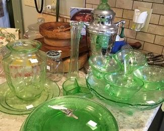 Antique Victorian Green Glass Dishes