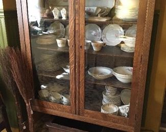 Antique Oak China Cabinet , Antique Dishes