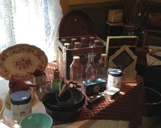 Antique Milk bottles & milk crate