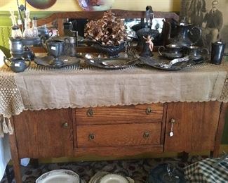 Antique Oak Server/buffet with Mirror
