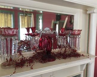 Antique Cranberry Glass Sconces