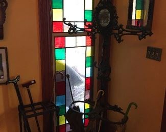 Antique Elaborate Cast Iron Victorian Hall Tree / Hat Stand with Mirror & Umbrella Stand!!!