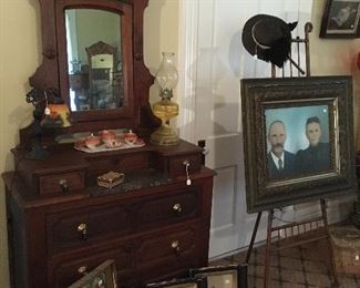 Antique Dresser with Mirror, Antique Painting, Antique Easel
