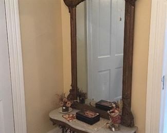 Fantastic Elaborate, Gilded Hanging Mirror with Marble Shelf & Cast Iron Brackets !!!