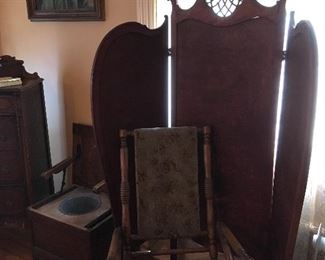 Antique Oak Potty, Antique Carpet Rocker, Fabulous Antique Wooden Dressing Screen !