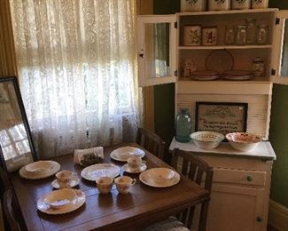 Antique pull out table with 4 chairs. Cutest little antique Hoosier! Vintage canister sets