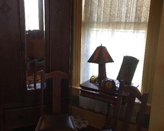 Antique Wardrobe with Mirror, Antique Sewing Table, Antique Chairs