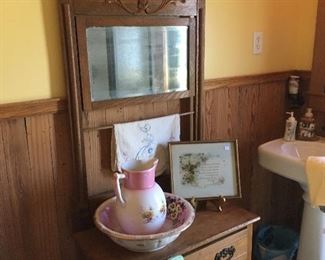 Antique Oak Washstand with towel bar