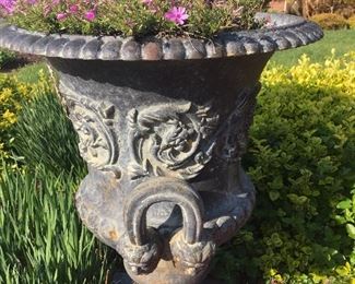 Pair of Beautiful Antique Cast Iron Garden Urns!