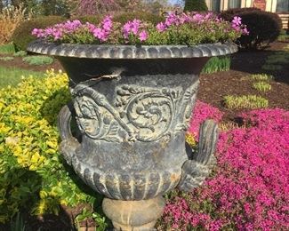 Pair of Beautiful Antique Cast Iron Garden Urns!