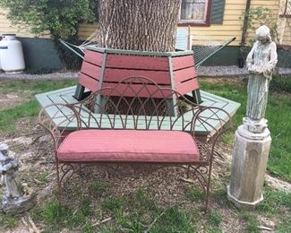 Iron Garden Bench, Concrete Garden Statue with Stand