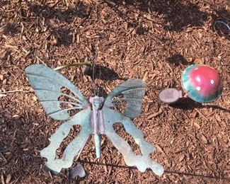 Butterfly, mushroom yard ornaments