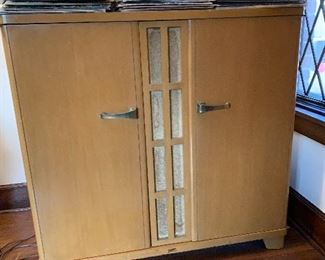 1950s Zenith Console Round Screen Television, Radio and Record Player,