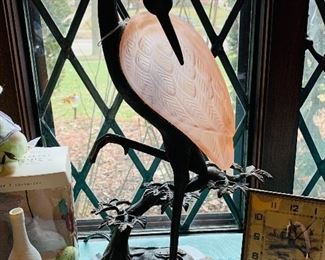 Vintage Solid Bronze Andrea Sadek -Tin Chi - Heron Crane Table Lamp Signed