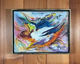 Lot 47 | COLORFUL ABSTRACT PAINTING | Mid-century, mixed media, signed lower right