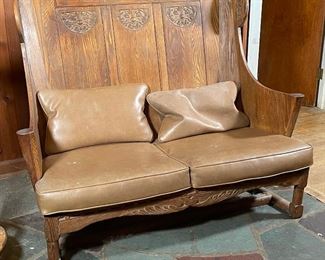 Lot 97 | MID-CENTURY CARVED OAK HALL BENCH