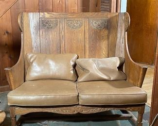 Lot 97 | MID-CENTURY CARVED OAK HALL BENCH