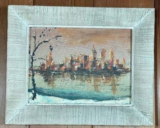 Lot 105 | WINTRY CITYSCAPE OIL PAINTING