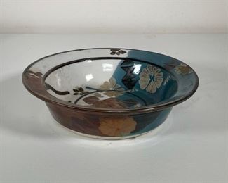 Lot 122 | COLORFULLY GLAZED POTTERY LOW BOWL | Signed on bottom