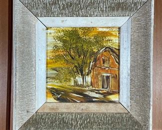 Lot 121 | PAINTED TILE, BARN SCENE